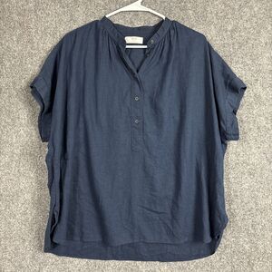Uniqlo Top Blouse  Womens XL Blue Linen Casual Basic Capsule Staple